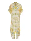 Versace Multicolor Dress With Pointed Collar And All-over Underwater Barocco Print In Silk And Cotton Woman In Gold