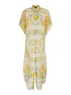 Versace Multicolor Dress With Pointed Collar And All-over Underwater Barocco Print In Silk And Cotto