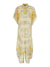 Versace Multicolor Dress With Pointed Collar And All-over Underwater Barocco Print In Silk And Cotton Woman In Gold