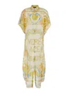 Versace Multicolor Dress With Pointed Collar And All-over Underwater Barocco Print In Silk And Cotton Woman In Gold