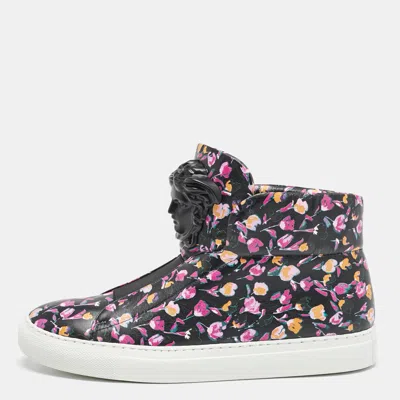 Versace Multicolor Floral Print Leather Medusa High Top Sneakers