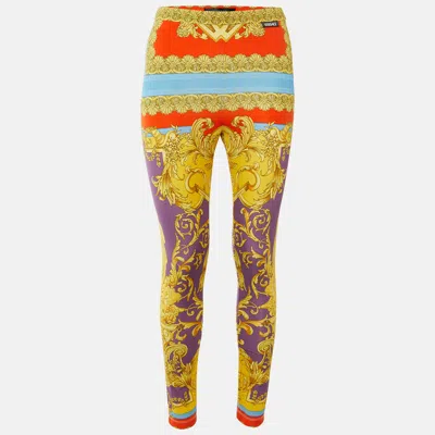 Pre-owned Versace Multicolor Heritage Print Jersey Leggings M