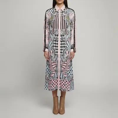 Pre-owned Versace Multicolor Jacquard Long Sleeve Sheer Midi Dress M