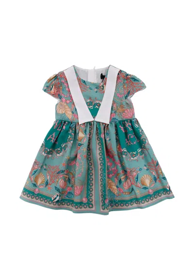 Versace Multicolor La Vacanza Dress For Baby Girl In Green