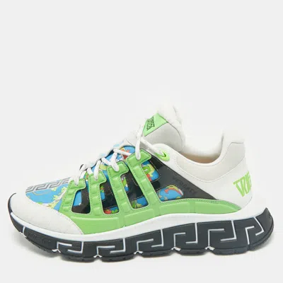 Pre-owned Versace Multicolor Leather And Canvas Trigreca Sneakers Size 46