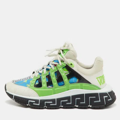 Pre-owned Versace Multicolor Leather And Fabric Trigreca Sneakers Size 37.5