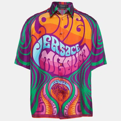 Pre-owned Versace Multicolor Medusa Music Print Silk Twill Shirt Xxl