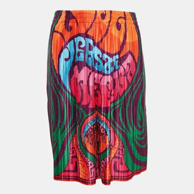 Pre-owned Versace Multicolor Medusa Print Satin Plisse College Fit Shorts Xxl