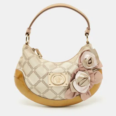 Pre-owned Versace Multicolor Nylon And Patent Leather Flower Applique Hobo