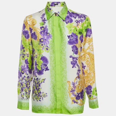 Pre-owned Versace Multicolor Orchid Barocco Print Silk Shirt Xxs