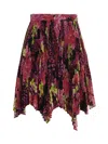 Versace Multicolor Asymmetric Pleated Mini-skirt With Logo Orchid Print In Polyester Woman In Multicolor