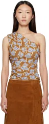 Versace Poppies-print Crepe Jersey One-shoulder Crop Blouse In Brown