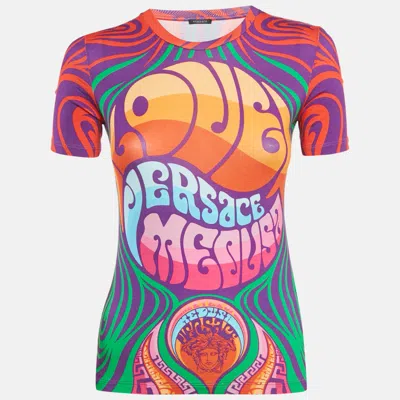 Pre-owned Versace Multicolor Printed Jersey Crew Neck T-shirt S
