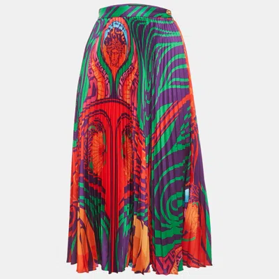 Pre-owned Versace Multicolor Printed Plisse Midi Dress M