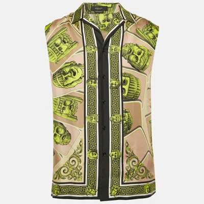 Pre-owned Versace Multicolor Printed Silk Button Front Sleeveless Shirt S