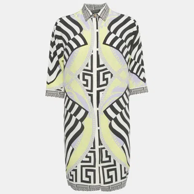 Pre-owned Versace Multicolor Printed Silk Shirt Dress M In Yellow