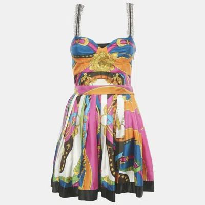 Pre-owned Versace Multicolor Printed Silk Top And Skirt Set S