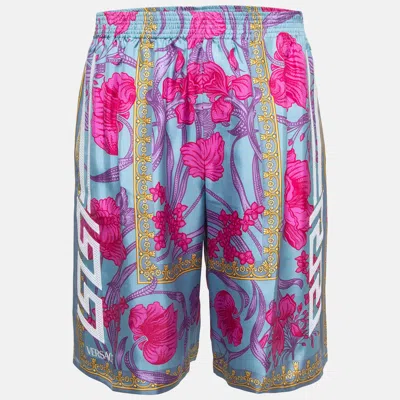 Pre-owned Versace Multicolor Printed Silk Twill Shorts M