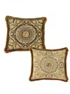 Versace Gold, Black And White Pillow  In Silk And Synthetic Fibers With Baroque Print In Multicolor