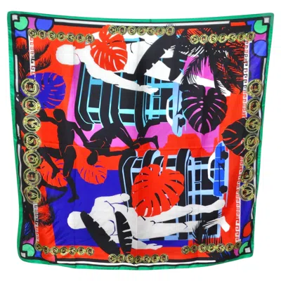 Pre-owned Versace Multicolor Silk Printed Scarf In Black