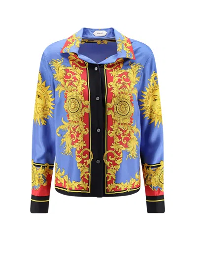 Versace Barocco Print Silk Twill Bowling Shirt In Multi