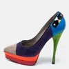 Versace Multicolor Suede And Leather Pointed Toe Platform Pumps In Multi