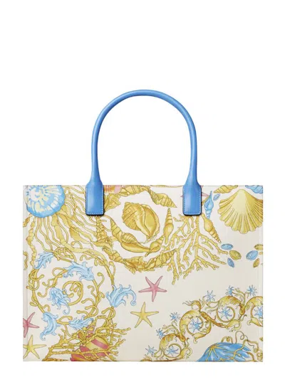Versace Multicolor Tote Bag With Medusa Detail On The Front And All-over Underwater Barocco Print In Cotton 