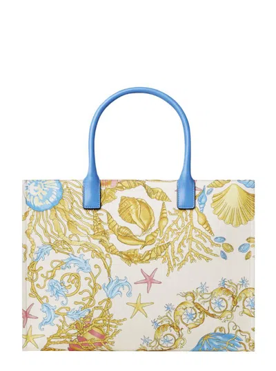 Versace Multicolor Tote Bag With Medusa Detail On The Front And All-over Underwater Barocco Print In Cotton 