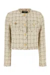 Versace Beige Cropped Jacket With Medusa Head Motif Button