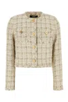 Versace Beige Cropped Jacket With Medusa Head Motif Button