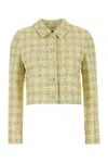 Versace Tweed Blazer With Button Cuffs And Cropped Length In Peridotwhite