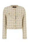 Versace Beige Cropped Jacket With Medusa Head Motif Button In Multicolor