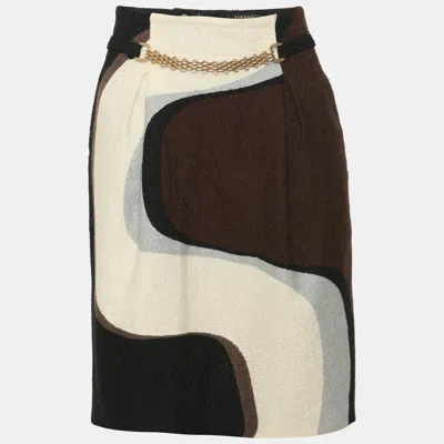 Pre-owned Versace Multicolor Tweed Chain Detail Knee Length Skirt M