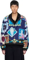 Versace Multicolor ' Gallery' Reversible Blouson Jacket In 5ud20-ink Blue+black