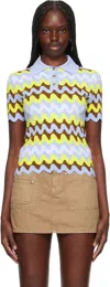Versace Patterned Jacquard Knit Polo Sweater In 6v130-light Blue+mul