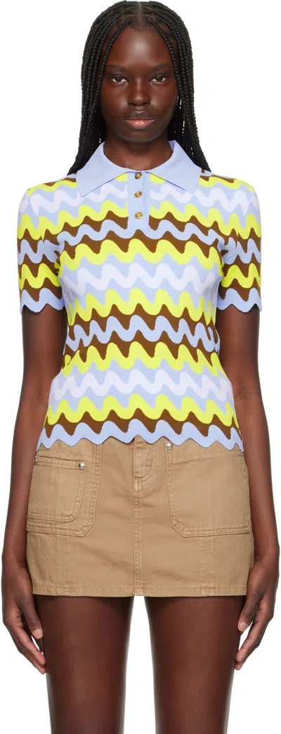 VERSACE MULTICOLOR WAVE JACQUARD KNIT FITTED POLO