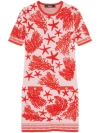 Versace Tresor De La Mer Towel Stitch Jacquard Short-sleeve Mini Dress In Red