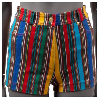 Pre-owned Versace Multicolored Cotton 1993 Striped High Waisted Shorts Pants Xs In Black