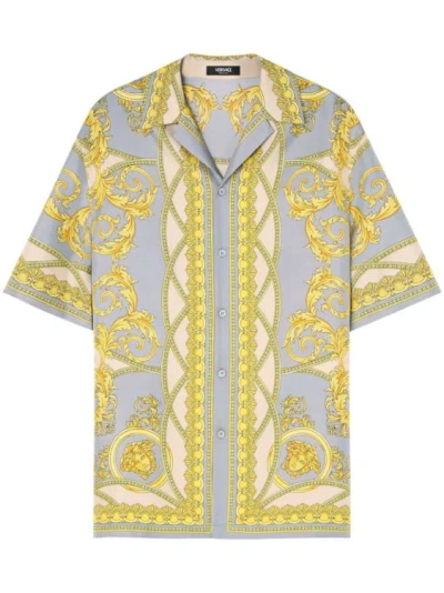 Versace Baroque-pattern Print Silk Shirt In Multicolor
