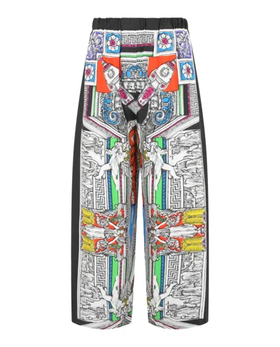 Versace Multicolored Silk Pants In White