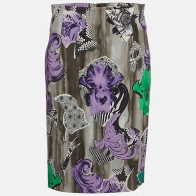 Pre-owned Versace Multicolour Abstract Print Stretch Crepe Pencil Skirt M