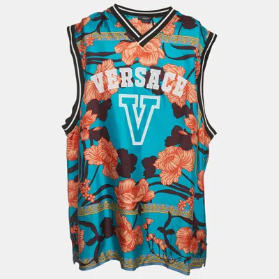Pre-owned Versace Multicolour Acid Bouquet Print Silk Tank Top 3xl