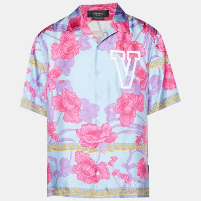 Pre-owned Versace Multicolour Floral Print Silk Americana Fit Shirt L