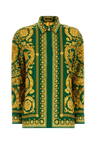 Versace Multicolour Printed Silk Shirt In Green