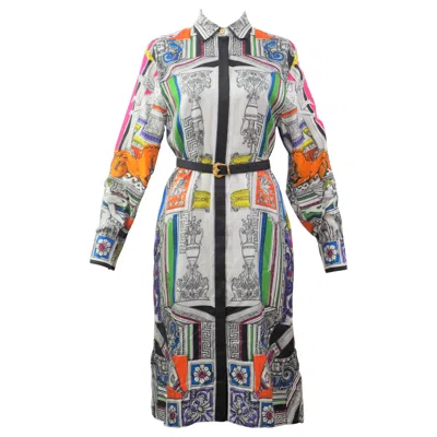 Pre-owned Versace Multicoloured Dress Chemisier With Belt Nwot In Gray