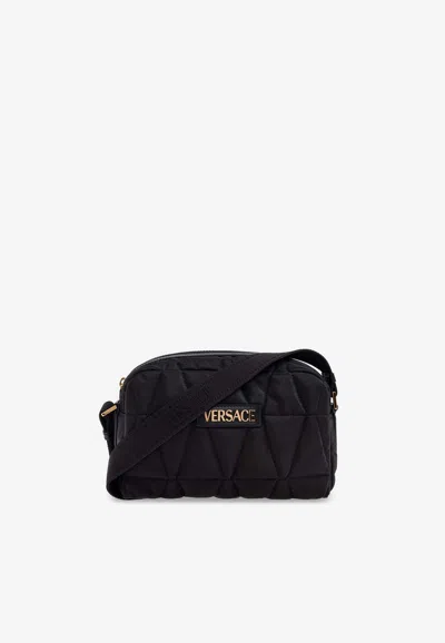 Versace Myth Quilted Messenger Bag In Black