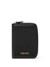 Versace Zip Around Wallet L Calf Leather In Black