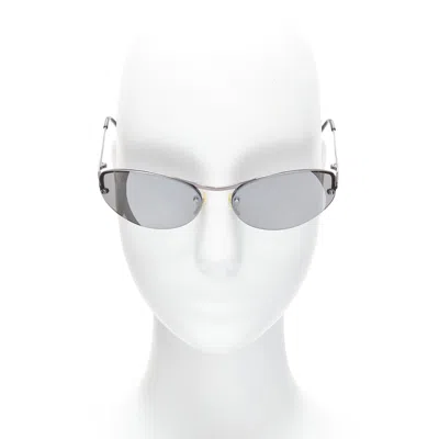 Versace N17 89m/247 Greca Leg Grey Lens Futuristic Oval Sunglasses In Gray