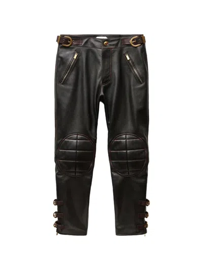 Versace Pantalon De Motard En Cuir Nappa In Black