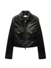 Versace Leather Collared Coat Front Pockets Stitching In Black